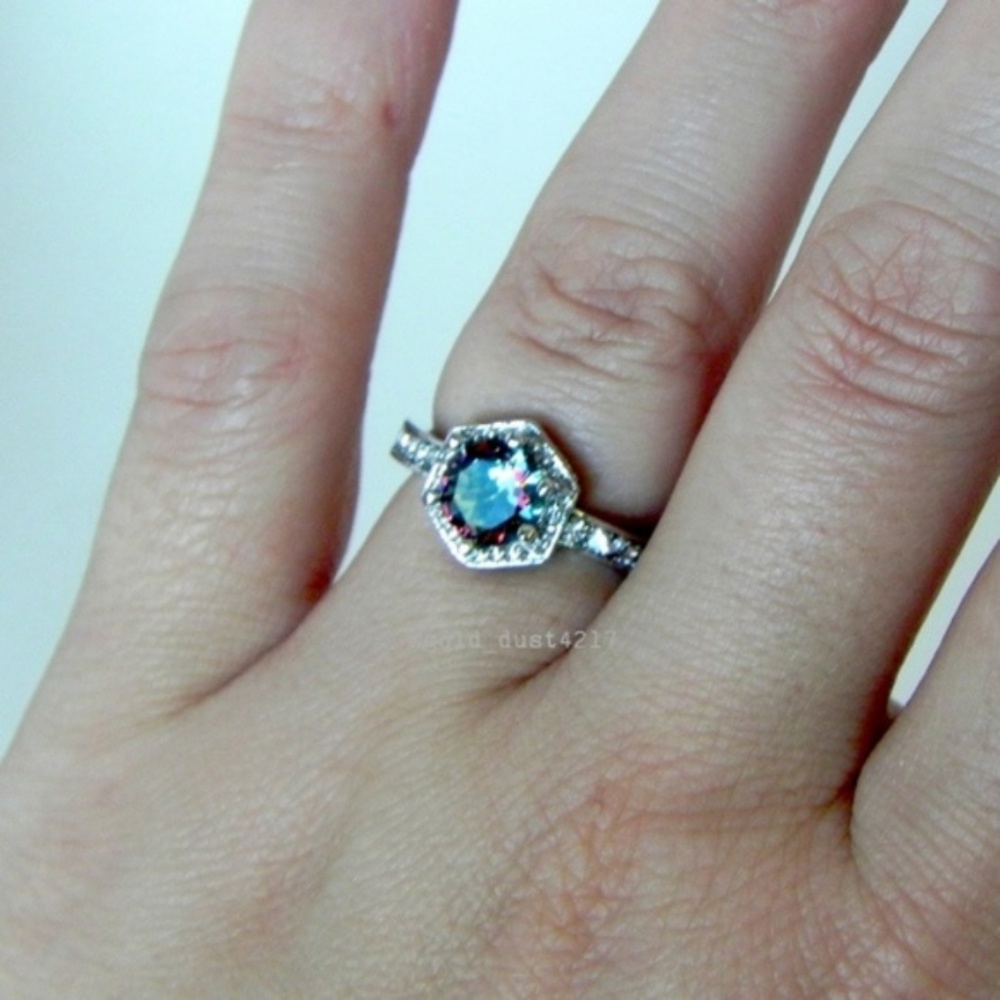 Stunning Mystic Topaz Halo Ring - Picture 2 of 5